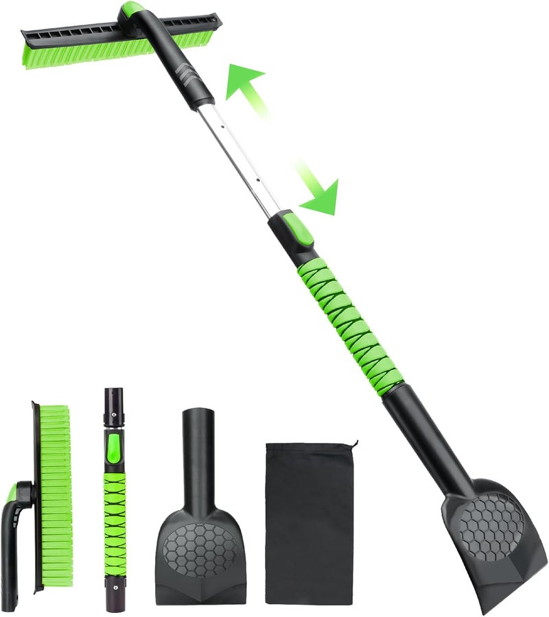 Nibule 45.6" Ice Scraper and Snow Brush for Car Windshield [Silicone Bristles] ,3-in-1 Extendable Emergency Snow Shovel with Ergonomic Foam Grip and 360° Pivoting Brush Head for Christmas, Car Auto Truck SUV - Image 1
